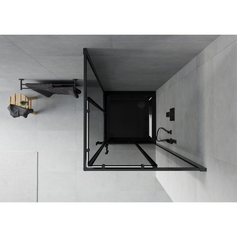 Mexen Rio quadratische Duschkabine 90 x 90 cm, Graphit, Schwarz + Flat Duschwanne, Schwarz - 860-090-090-70-40-4070B