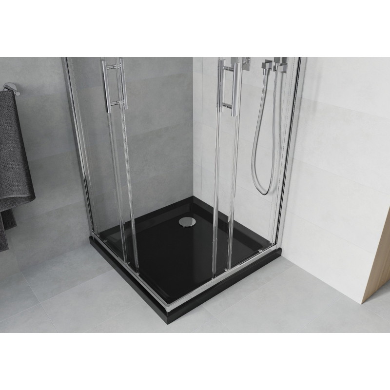 Mexen Rio quadratische Duschkabine 70 x 70 cm, transparent, Chrom + Flat Duschwanne, schwarz - 860-070-070-01-00-4070