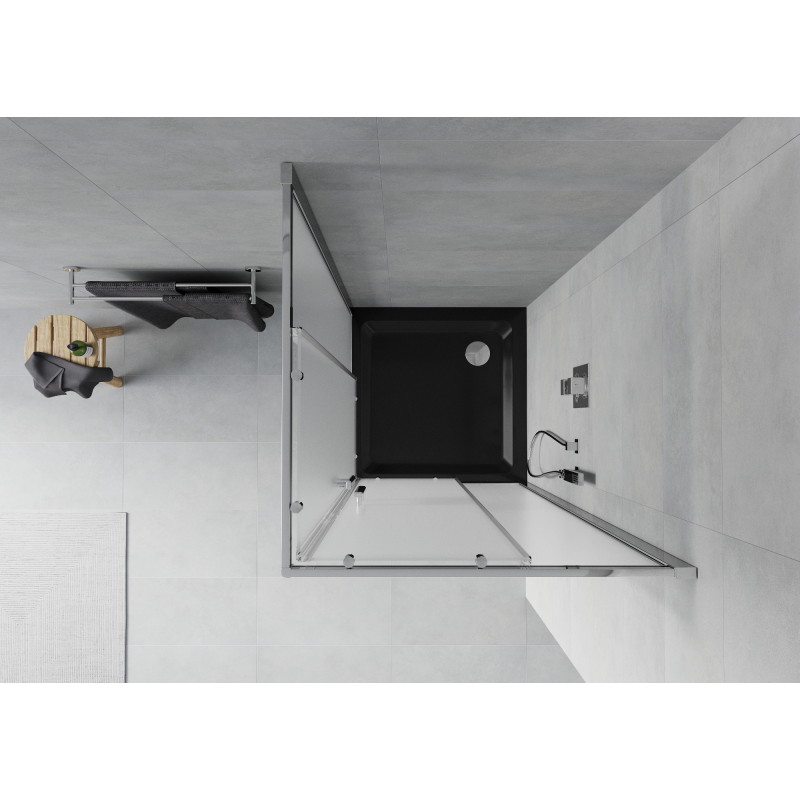Mexen Rio quadratische Duschkabine 70 x 70 cm, Eisglas, Chrom + Duschwanne Flat, schwarz - 860-070-070-01-30-4070