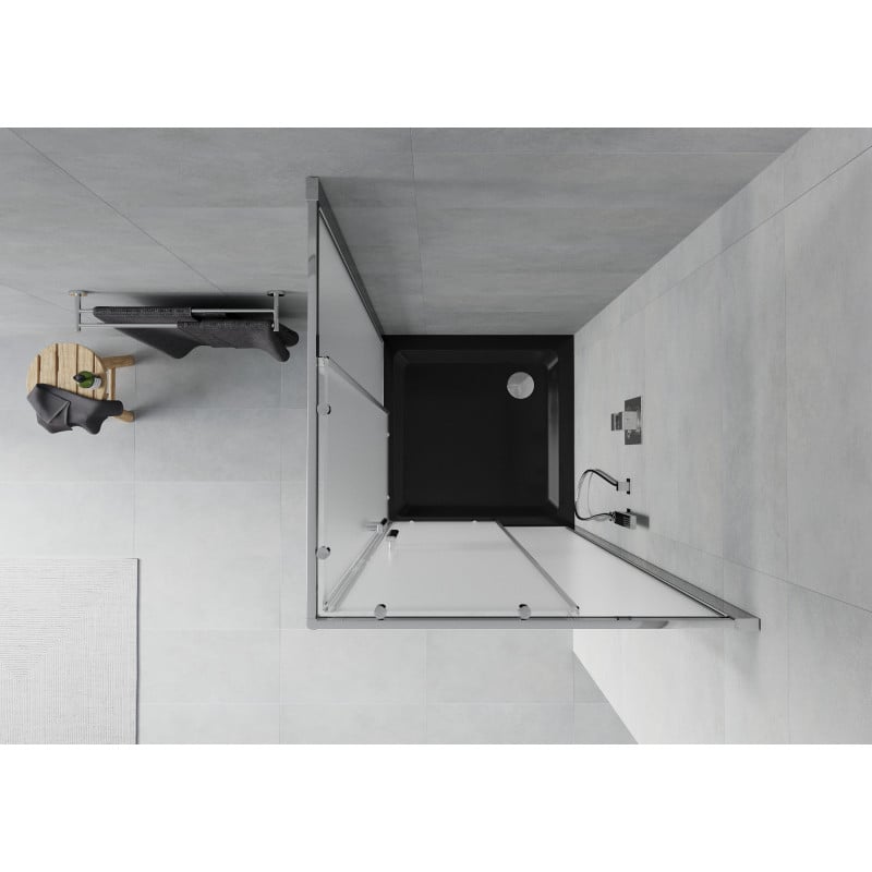 Mexen Rio quadratische Duschkabine 70 x 70 cm, matt, Chrom + Duschwanne Flat, schwarz - 860-070-070-01-30-4070