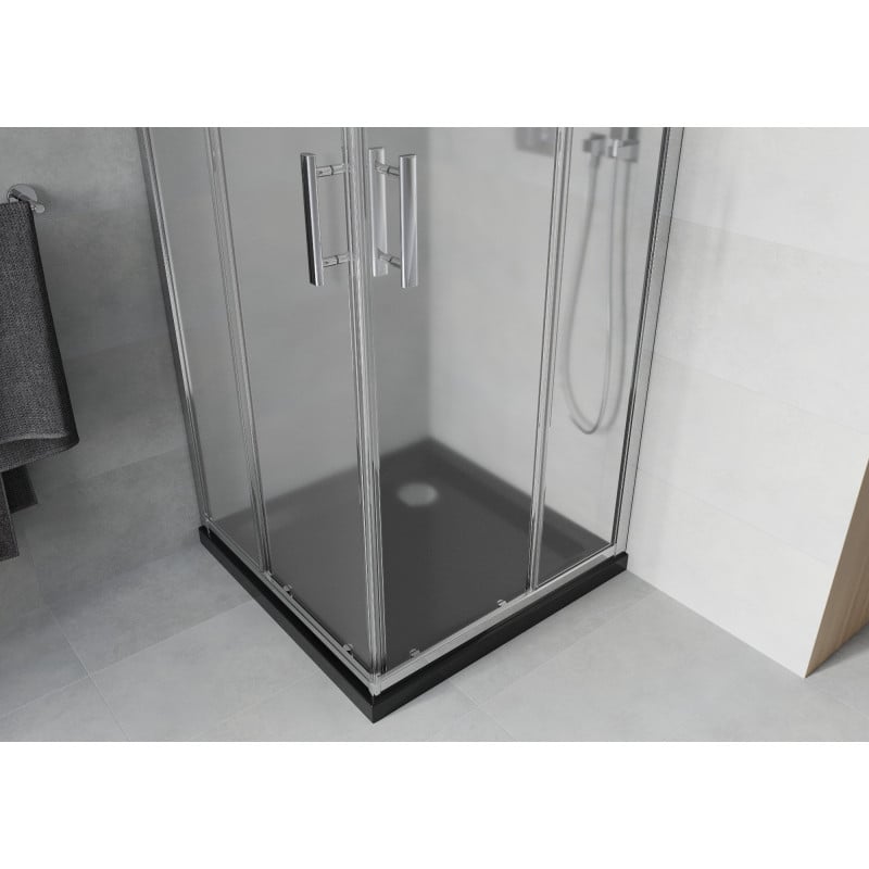 Mexen Rio quadratische Duschkabine 70 x 70 cm, matt, Chrom + Duschwanne Flat, schwarz - 860-070-070-01-30-4070