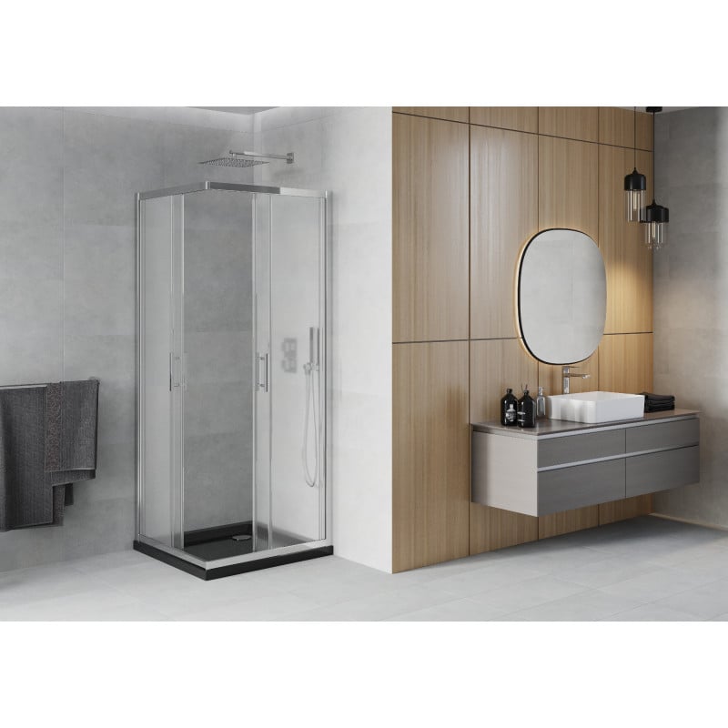 Mexen Rio quadratische Duschkabine 70 x 70 cm, matt, Chrom + Duschwanne Flat, schwarz - 860-070-070-01-30-4070