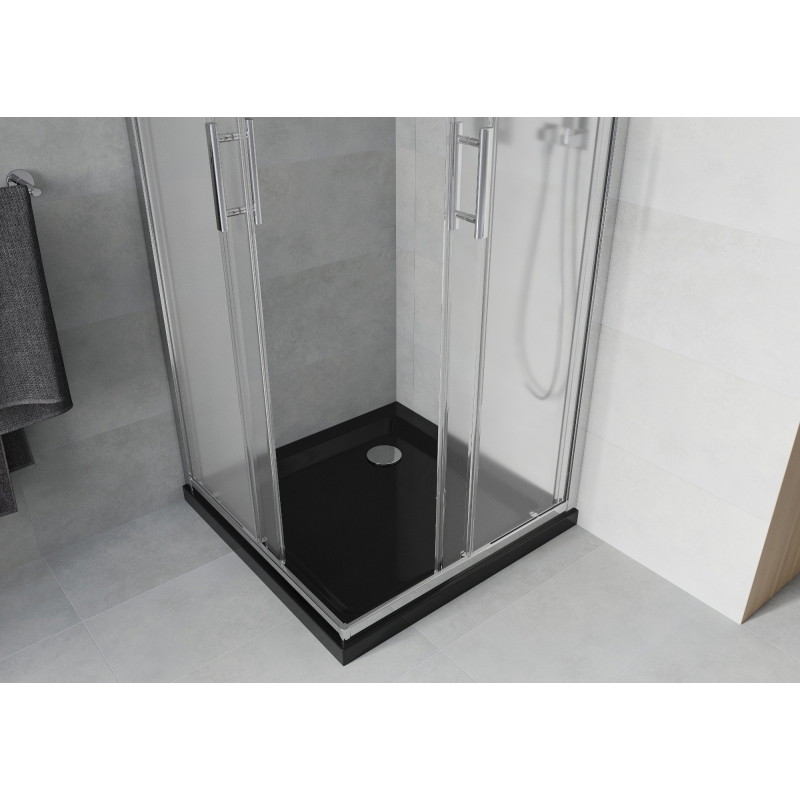Mexen Rio quadratische Duschkabine 70 x 70 cm, Eisglas, Chrom + Duschwanne Flat, schwarz - 860-070-070-01-30-4070