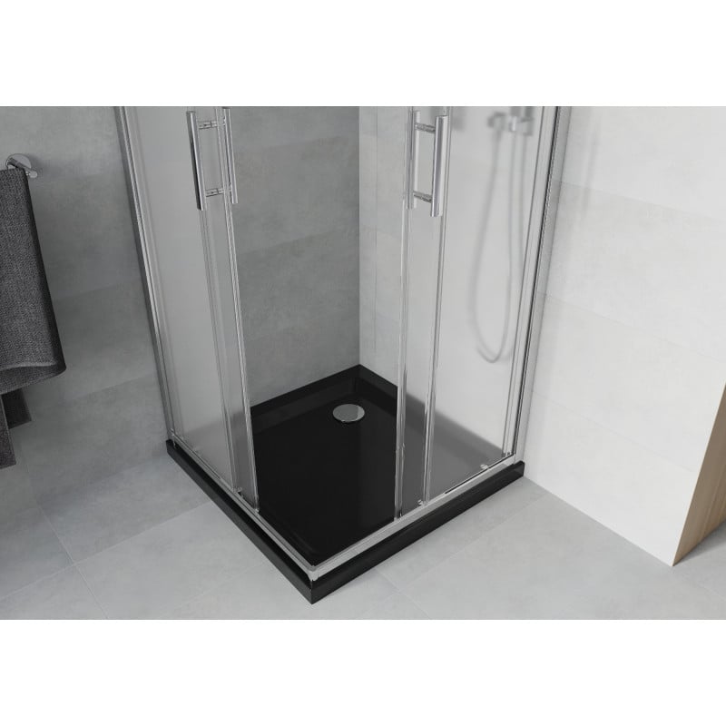 Mexen Rio quadratische Duschkabine 70 x 70 cm, matt, Chrom + Duschwanne Flat, schwarz - 860-070-070-01-30-4070