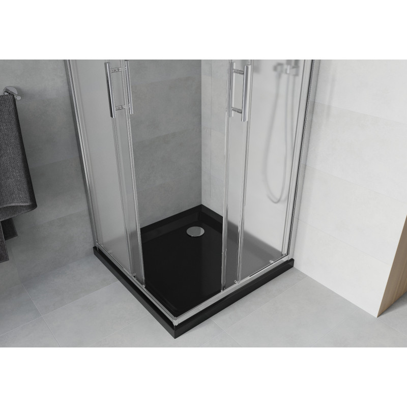 Mexen Rio quadratische Duschkabine 70 x 70 cm, Milchglas, Chrom + Duschwanne Flat, Schwarz - 860-070-070-01-30-4070