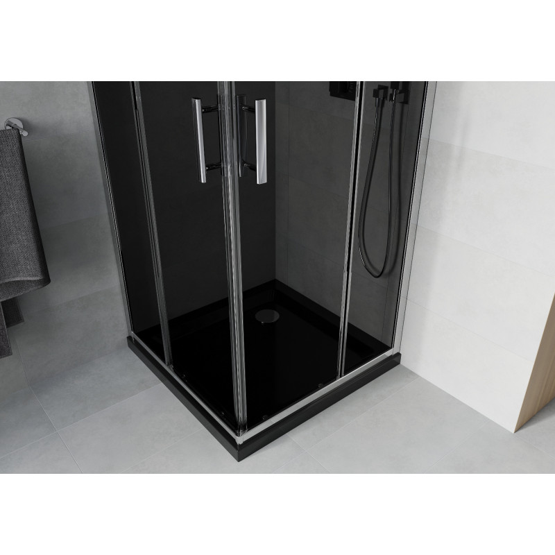 Mexen Rio quadratische Duschkabine 70 x 70 cm, Grafit, Chrom + Duschwanne Flat, schwarz - 860-070-070-01-40-4070
