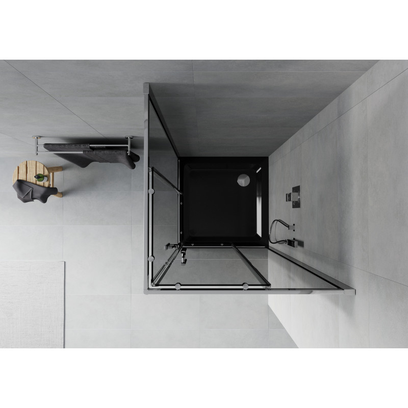Mexen Rio quadratische Duschkabine 70 x 70 cm, Grafit, Chrom + Duschwanne Flat, schwarz - 860-070-070-01-40-4070
