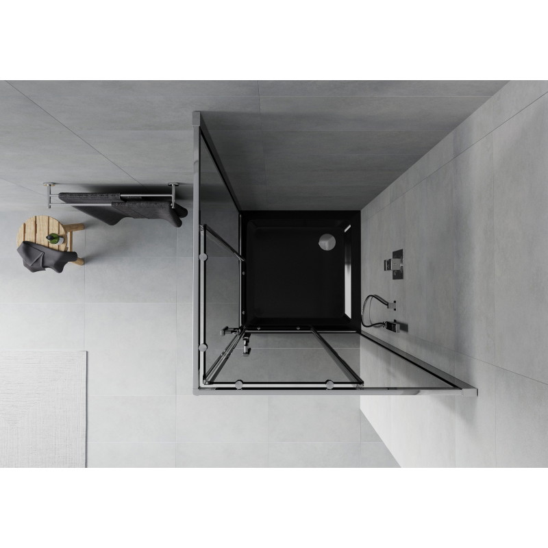 Mexen Rio quadratische Duschkabine 70 x 70 cm, Graphit, Chrom + Duschwanne Flat, Schwarz - 860-070-070-01-40-4070