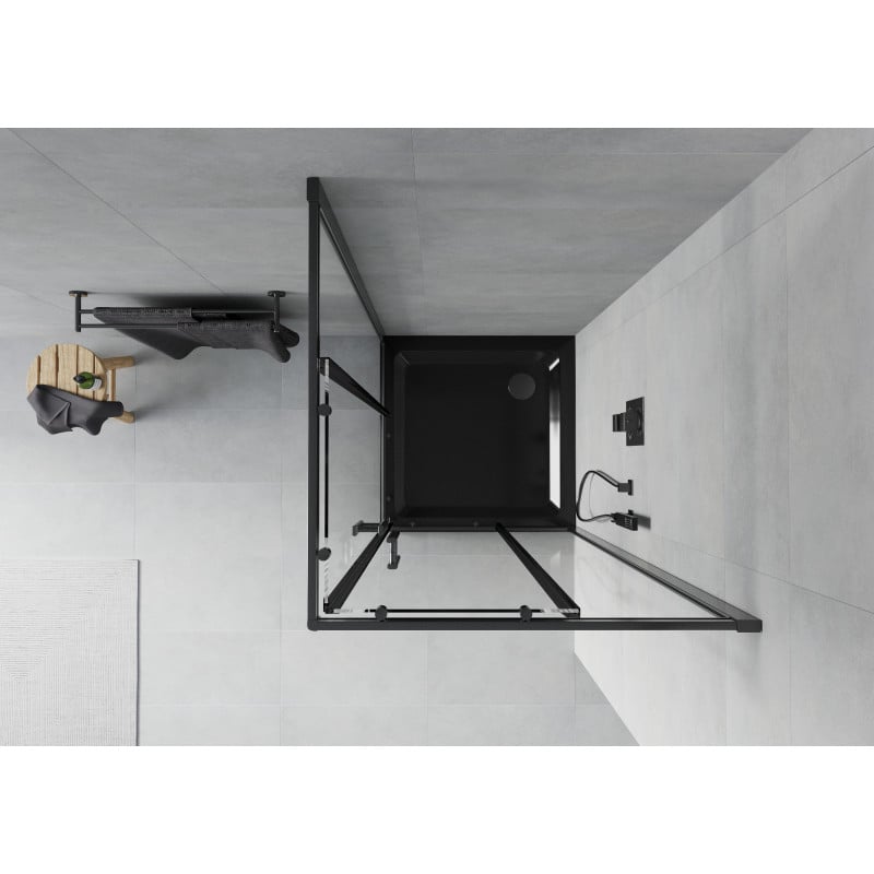 Mexen Rio Duschkabine quadratisch 70 x 70 cm, transparent, schwarz + Duschwanne Flat, schwarz - 860-070-070-70-00-4070B