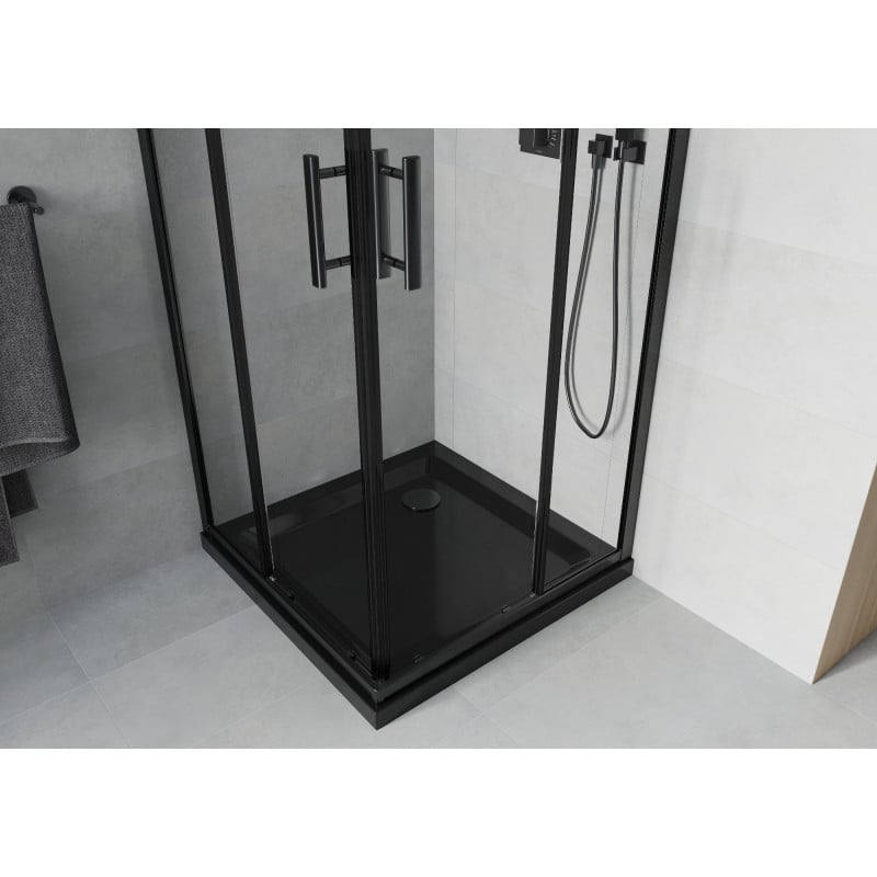 Mexen Rio Duschkabine quadratisch 70 x 70 cm, transparent, schwarz + Duschwanne Flat, schwarz - 860-070-070-70-00-4070B