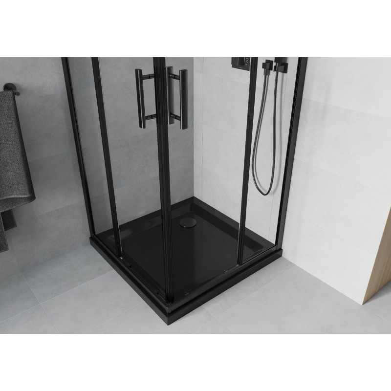 Mexen Rio quadratische Duschkabine 70 x 70 cm, transparent, schwarz + Duschwanne Flat, schwarz - 860-070-070-70-00-4070B