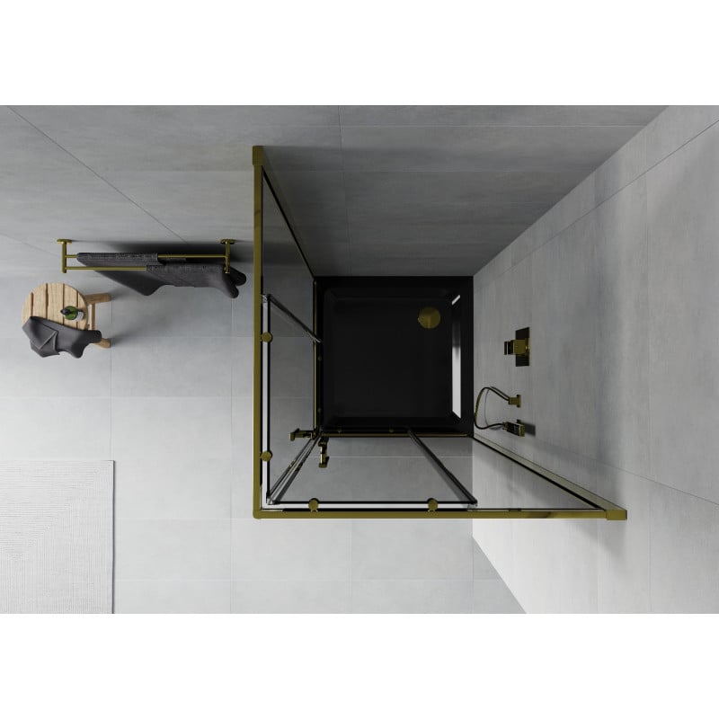 Mexen Rio quadratische Duschkabine 70 x 70 cm, Graphit, Gold + Flat Duschwanne, Schwarz - 860-070-070-50-40-4070G