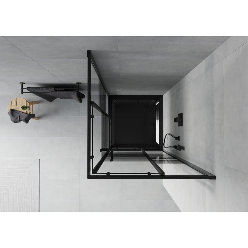 Mexen Rio Quadratische Duschkabine 70 x 70 cm, schwarze Streifen, schwarz + Flat Duschwanne, schwarz - 860-070-070-70-20-4070B