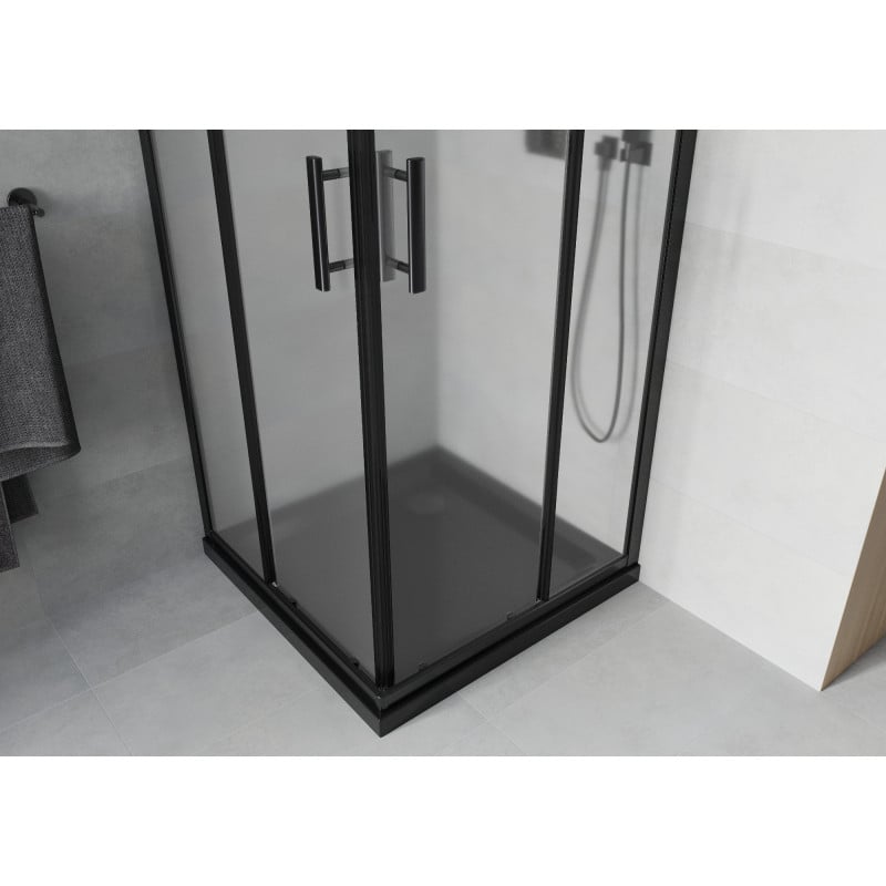 Mexen Rio quadratische Duschkabine 70 x 70 cm, mattiert, schwarz + flacher Duschwanne, schwarz - 860-070-070-70-30-4070B