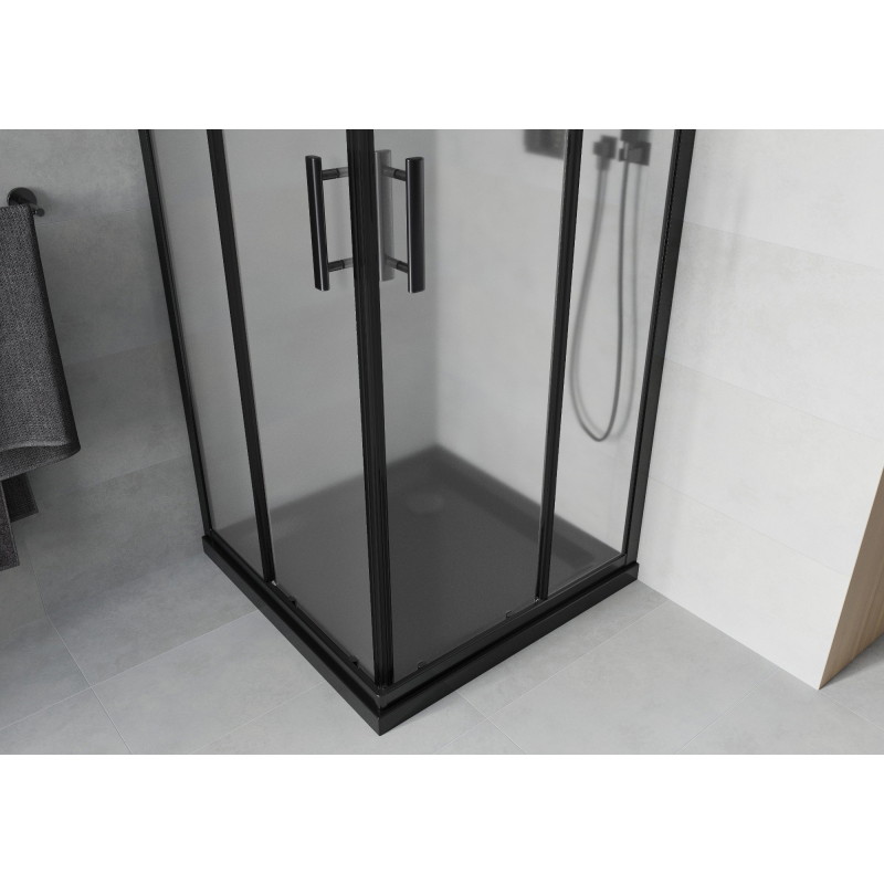 Mexen Rio quadratische Duschkabine 70 x 70 cm, Milchglas, schwarz + Duschwanne Flat, schwarz - 860-070-070-70-30-4070B
