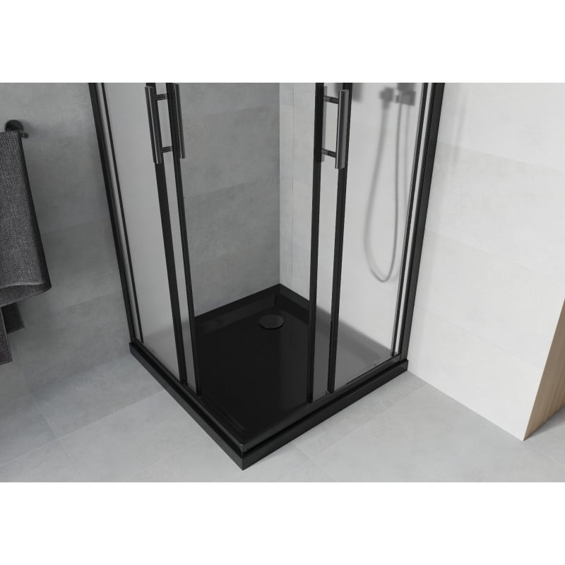 Mexen Rio quadratische Duschkabine 70 x 70 cm, mattiert, schwarz + flacher Duschwanne, schwarz - 860-070-070-70-30-4070B