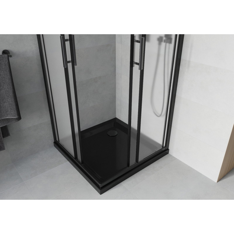 Mexen Rio quadratische Duschkabine 70 x 70 cm, Milchglas, schwarz + Duschwanne Flat, schwarz - 860-070-070-70-30-4070B