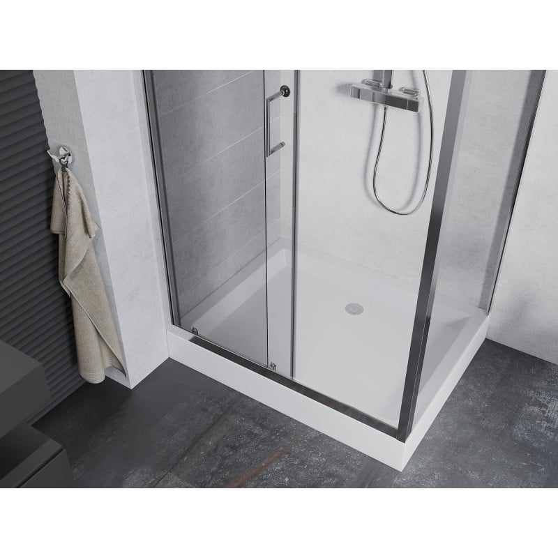 Mexen Apia Duschkabine zum Schieben 100 x 80 cm, transparent, Chrom + Duschwanne Rio - 840-100-080-01-00-4510