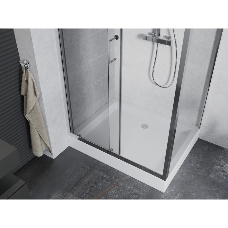 Mexen Apia Schiebedusche 100 x 80 cm, transparent, Chrom + Brausewanne Rio - 840-100-080-01-00-4510