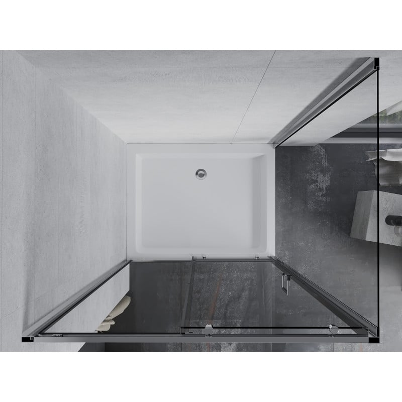 Mexen Apia Duschkabine zum Schieben 100 x 80 cm, transparent, Chrom + Duschwanne Rio - 840-100-080-01-00-4510