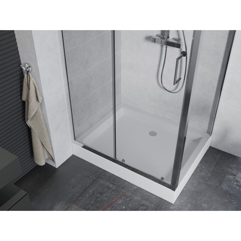 Mexen Apia Schiebedusche 100 x 80 cm, transparent, Chrom + Brausewanne Rio - 840-100-080-01-00-4510