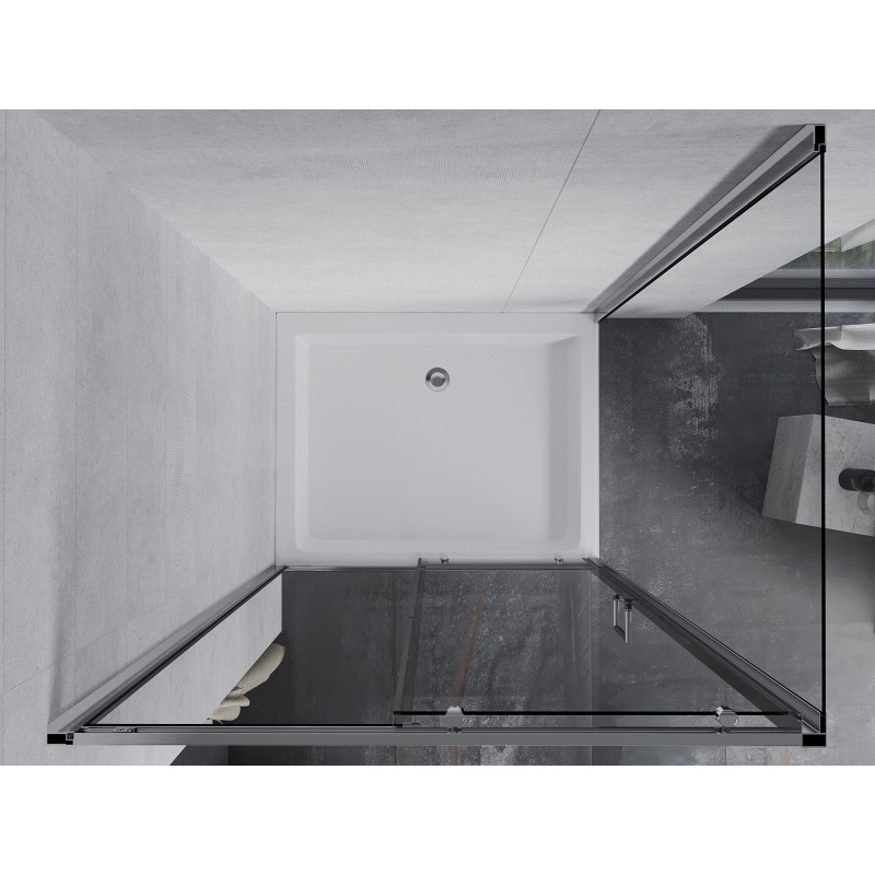 Mexen Apia Schiebetür-Duschkabine 120 x 90 cm, transparent, Chrom + Duschwanne Rio - 840-120-090-01-00-4510