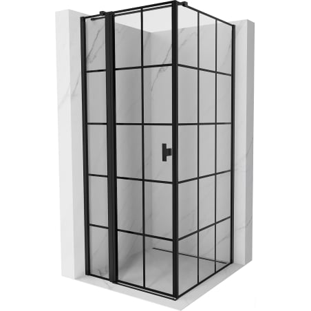Mexen Mist T Duschkabine schwenkbar links 85 x 85 cm, schwarzes Gitter, schwarz - 8A4T-085-085-70-77-L