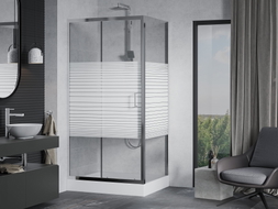 Mexen Apia verschiebbare Duschkabine 120 x 90 cm, weiße Streifen, Chrom + Duschwanne Rio - 840-120-090-01-20-4510
