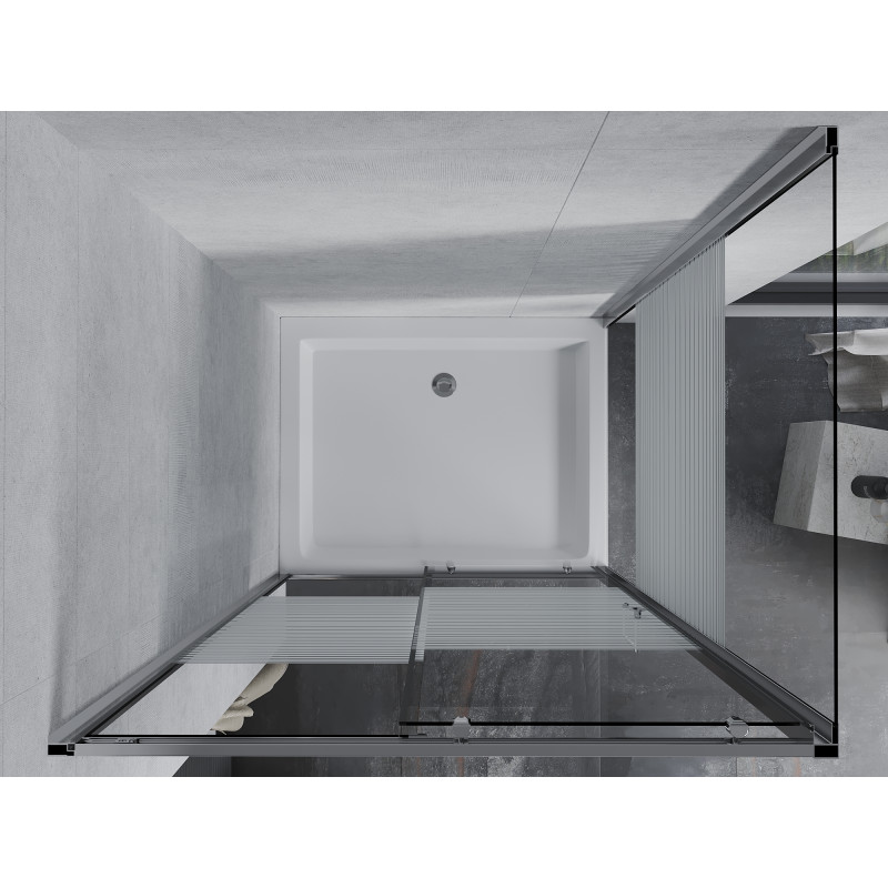 Mexen Apia verschiebbare Duschkabine 120 x 90 cm, weiße Streifen, Chrom + Duschwanne Rio - 840-120-090-01-20-4510