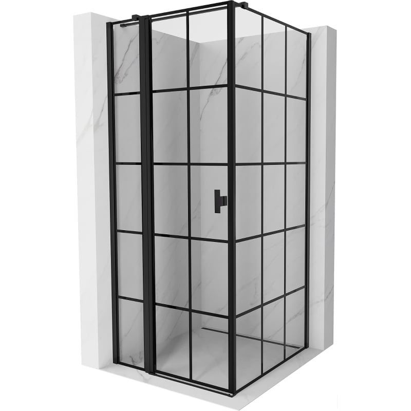 Mexen Mist T Duschkabine schwenkbar links 90 x 90 cm, schwarzes Gitter, schwarz - 8A4T-090-090-70-77-L
