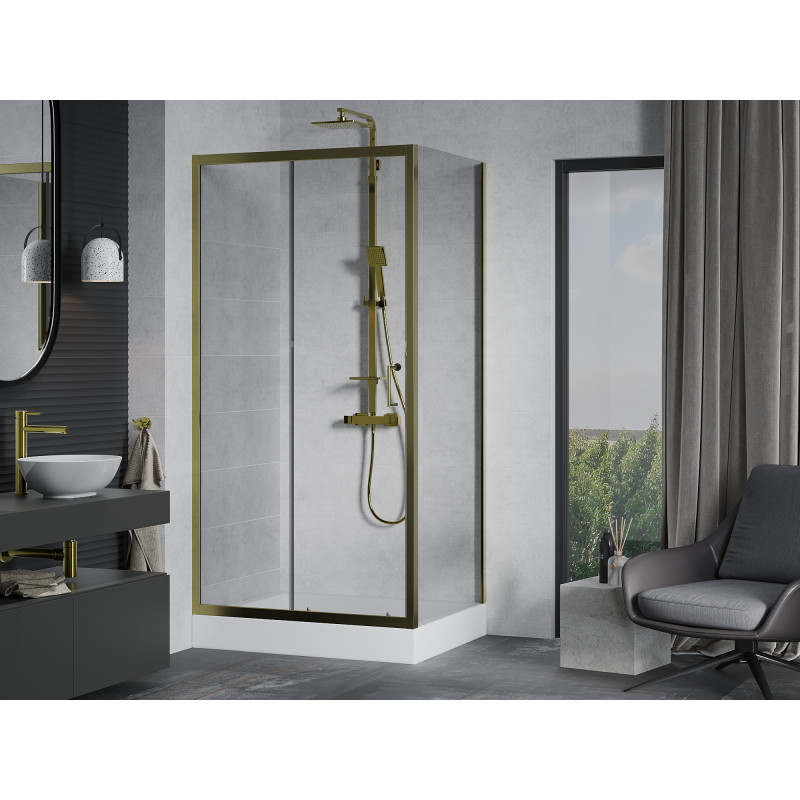 Mexen Apia verschiebbare Duschkabine 100 x 80 cm, transparent, gold + Rio-Duschwanne - 840-100-080-50-00-4510