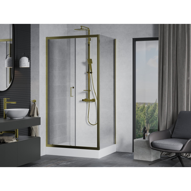 Mexen Apia Schiebeduschkabine 120 x 80 cm, transparent, gold + Rio Duschwanne - 840-120-080-50-00-4510