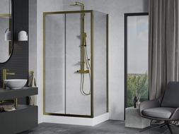 Mexen Apia Duschkabine Schiebetür 120 x 80 cm, transparent, gold + Rio Duschwanne - 840-120-080-50-00-4510