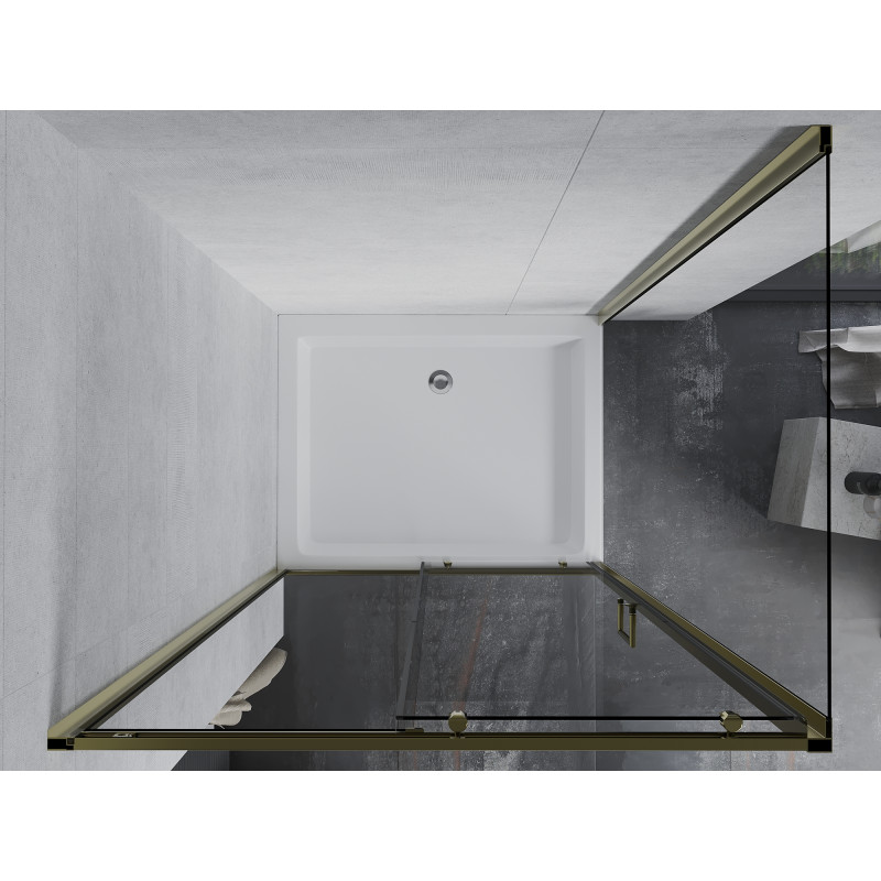 Mexen Apia Schiebetür Duschkabine 120 x 90 cm, transparent, gold + Rio Duschwanne - 840-120-090-50-00-4510