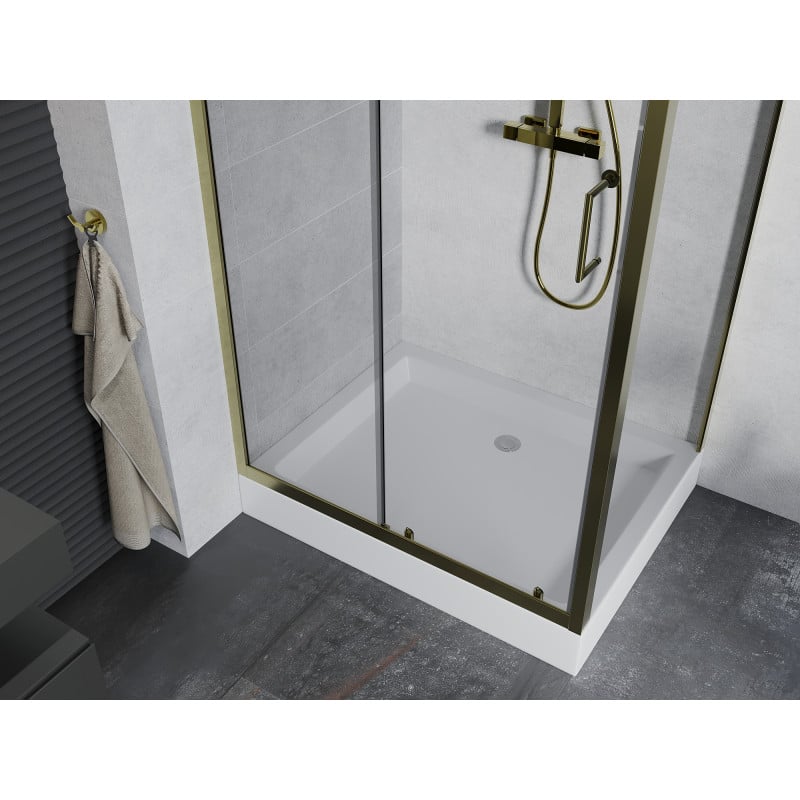 Mexen Apia Duschkabine Schiebetür 120 x 90 cm, transparent, gold + Duschwanne Rio - 840-120-090-50-00-4510