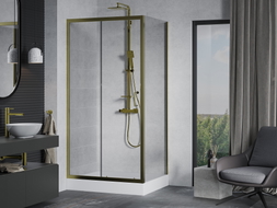 Mexen Apia Schiebetür Duschkabine 120 x 90 cm, transparent, gold + Rio Duschwanne - 840-120-090-50-00-4510