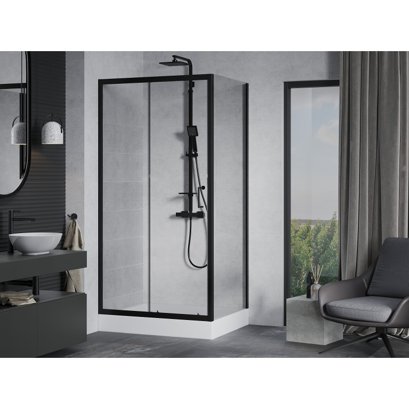 Mexen Apia Schiebetür-Duschkabine 100 x 80 cm, transparent, schwarz + Duschwanne Rio - 840-100-080-70-00-4510