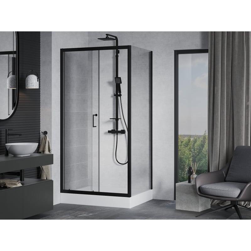 Mexen Apia Duschkabine Schiebetür 120 x 80 cm, transparent, schwarz + Duschwanne Rio - 840-120-080-70-00-4510