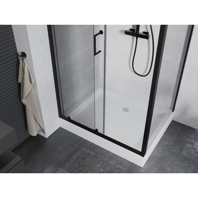 Mexen Apia Schiebeduschkabine 120 x 80 cm, transparent, schwarz + Rio Duschwanne - 840-120-080-70-00-4510
