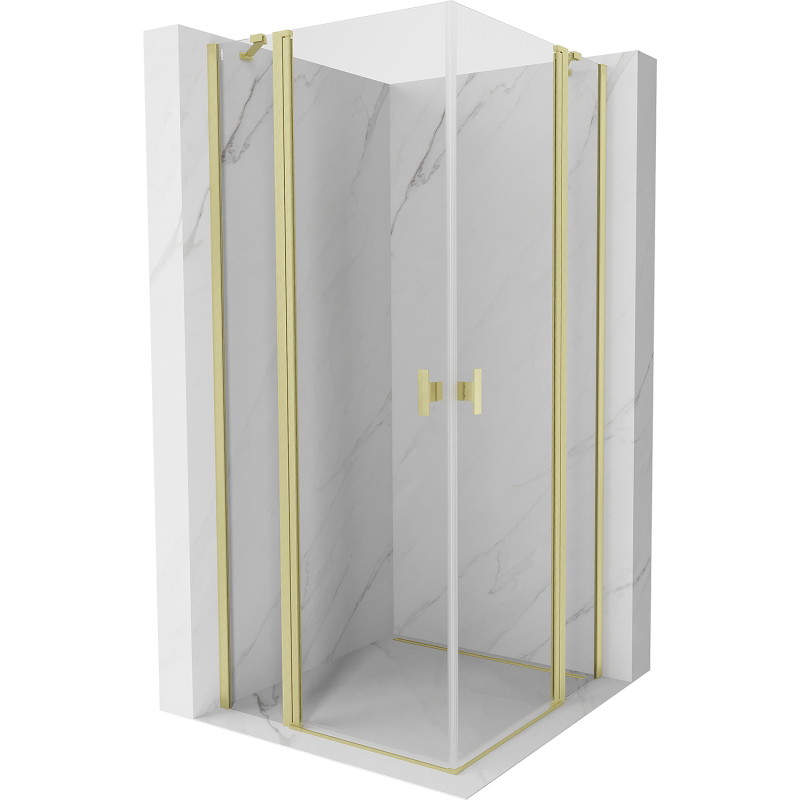 Mexen Mist Duo Duschkabine schwenkbar 115 x 115 cm, transparent, gebürstetes Gold - 8A4-115-115-55-00