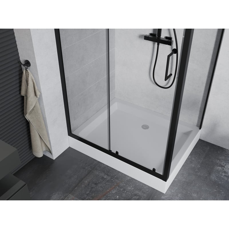 Mexen Apia Duschkabine mit Schiebetür 120 x 90 cm, transparent, schwarz + Duschwanne Rio - 840-120-090-70-00-4510