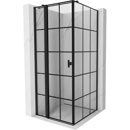 Mexen Mist T Duschkabine, links öffnend, 100 x 100 cm, schwarzes Gitter, schwarz - 8A4T-100-100-70-77-L