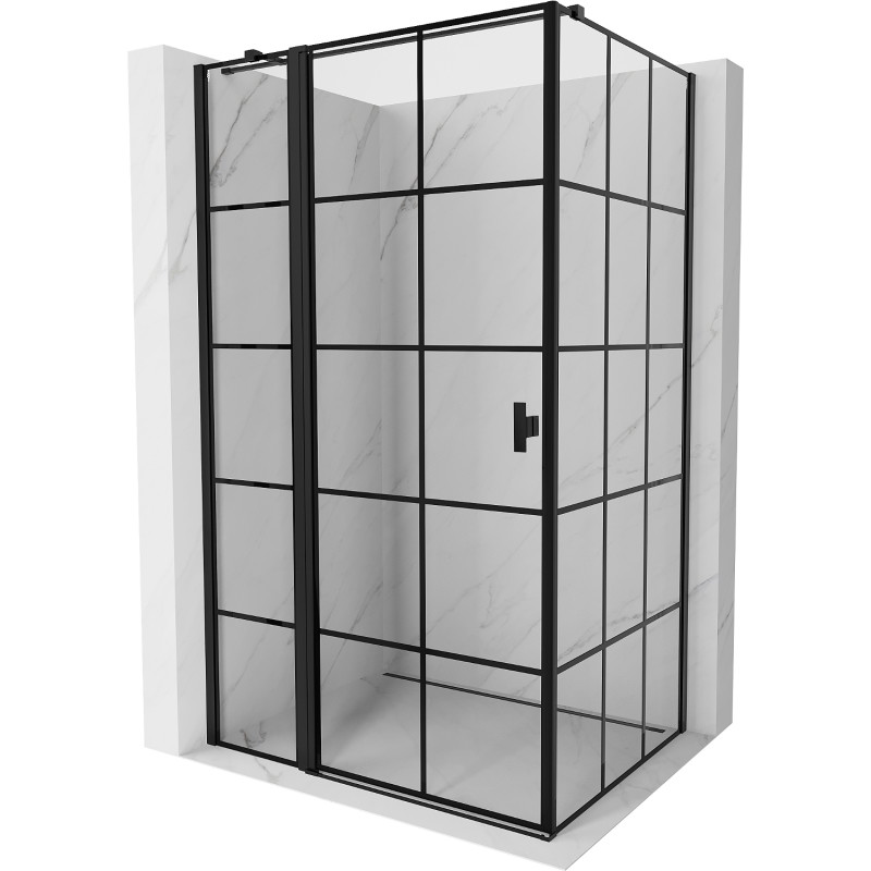 Mexen Mist T Duschkabine, schwenkbar, links 120 x 110 cm, schwarzes Gitter, schwarz - 8A4T-120-110-70-77-L