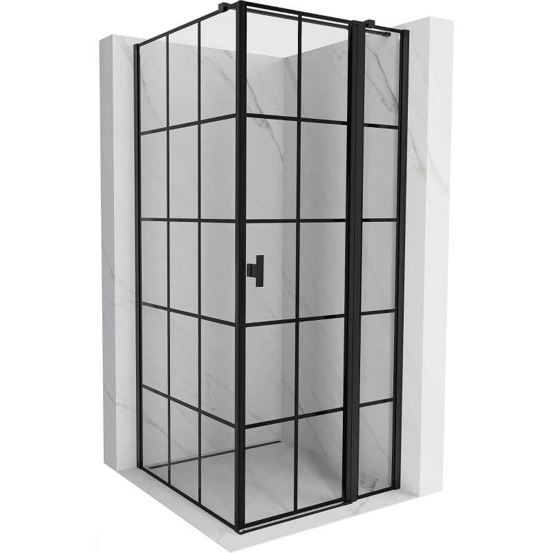 Mexen Mist T Duschkabine schwenkbar rechts 80 x 80 cm, schwarzes Gitter, schwarz - 8A4T-080-080-70-77-P