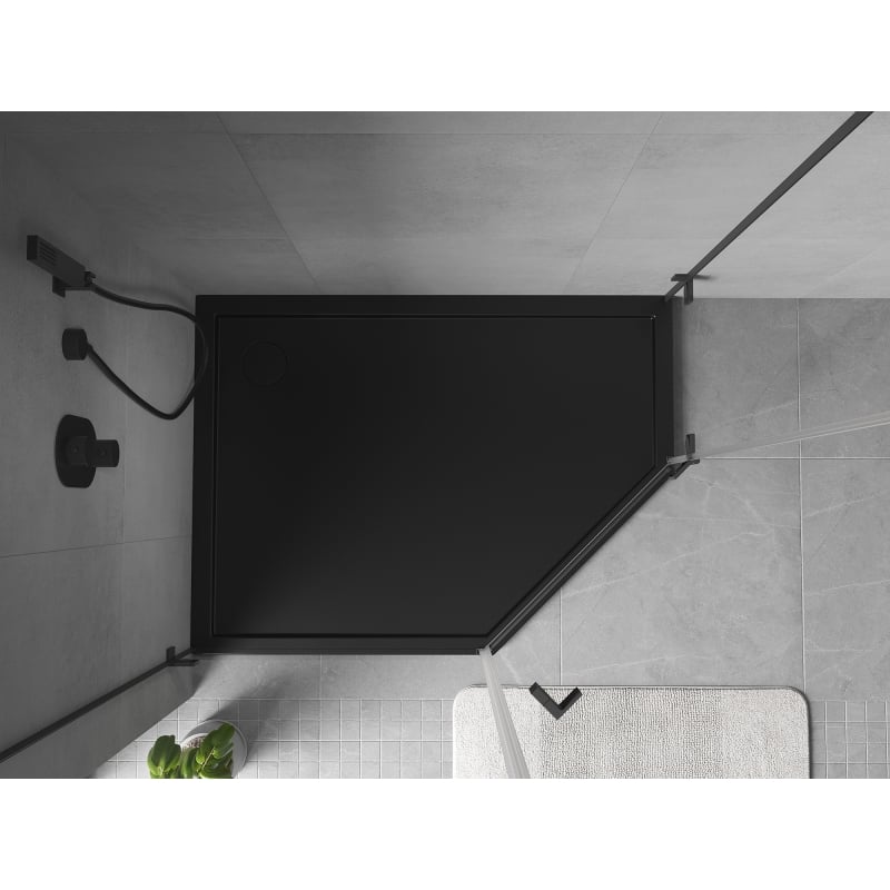 Mexen Flow Fünfeck-Duschtasse Slim Links 90 x 80 cm, Schwarz Matt - 46P708090L