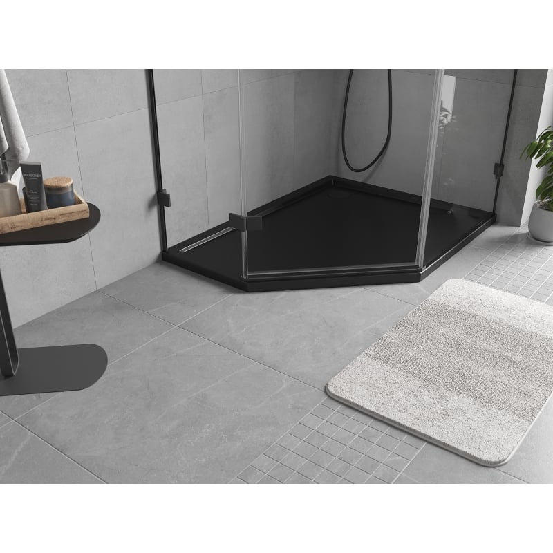 Mexen Flow Fünfeck-Duschwanne Slim rechts 90 x 80 cm, Schwarz matt - 46P708090R