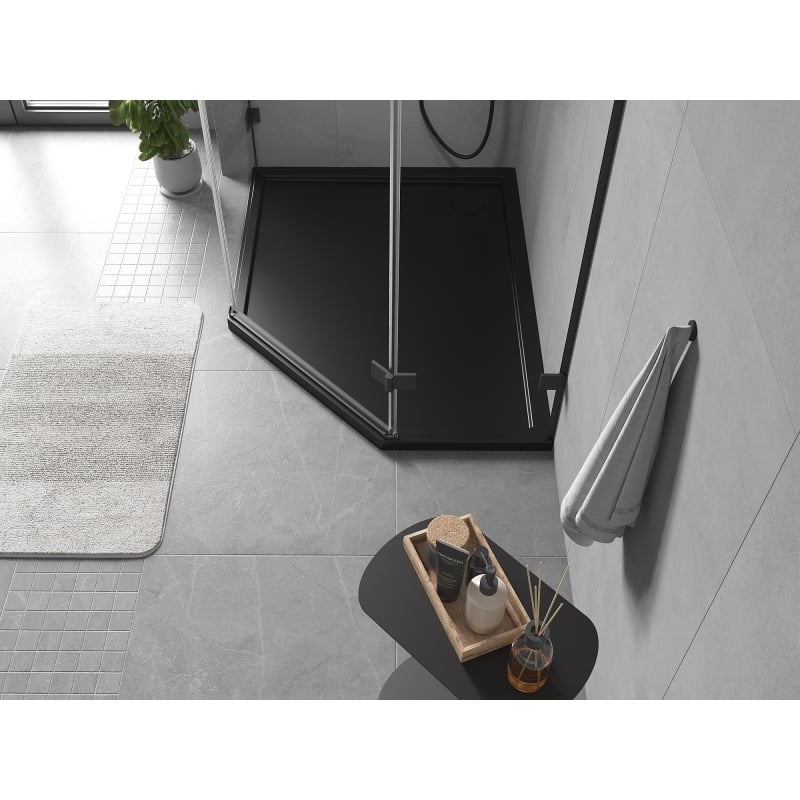 Mexen Flow Duschwanne Fünfeckig Slim Links 100 x 90 cm, Schwarz Matt - 46P709010L