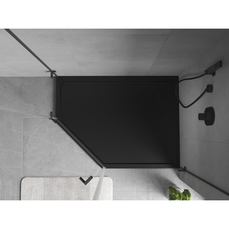 Mexen Flow Fünfeck-Duschwanne Slim Rechts 100 x 90 cm, Schwarz Matt - 46P709010R