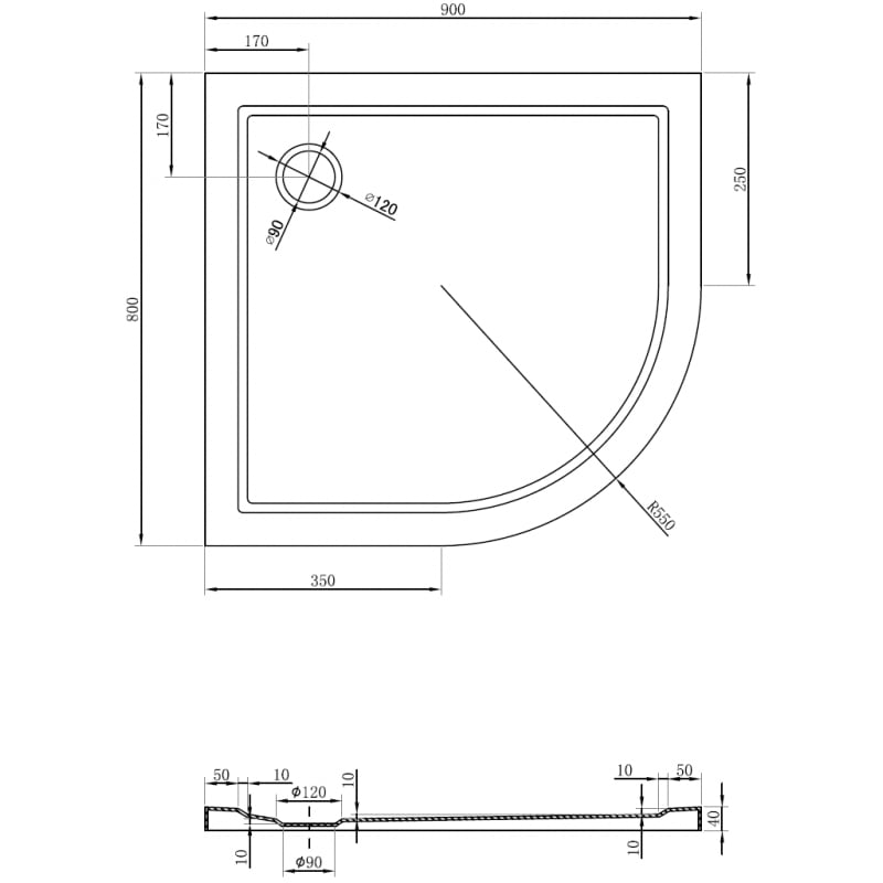 Mexen Flow Duschwanne halbrund asymmetrisch slim links 90 x 80 cm, weiß glänzend - 46Q108090L