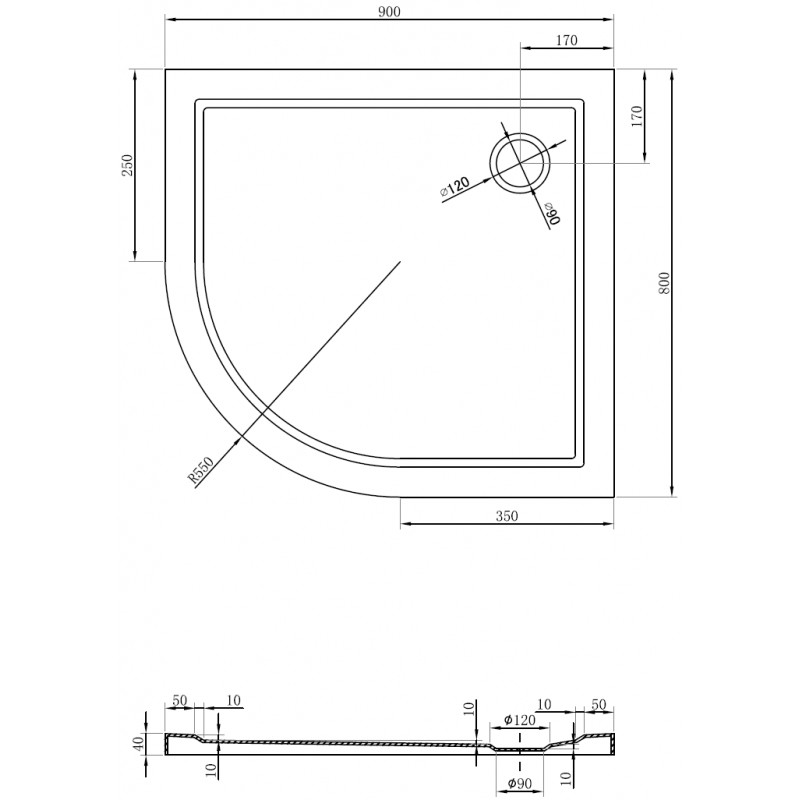Mexen Flow Duschwanne Halbrund Asymmetrisch Slim Rechts 90 x 80 cm, Weiß Glanz - 46Q108090R